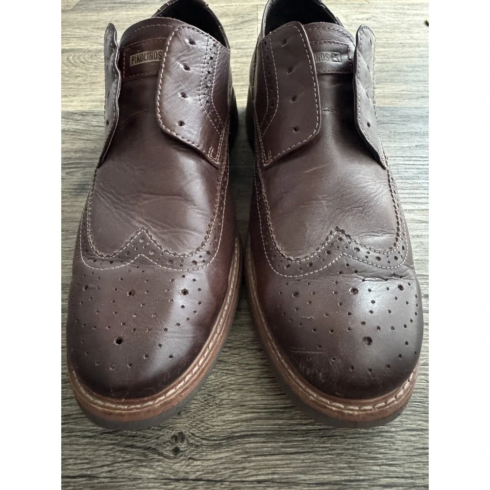 Pikolinos Mens Dress Shoes Sz 12 Brown Leather Round Toe Lace Up Wingtip Oxfords